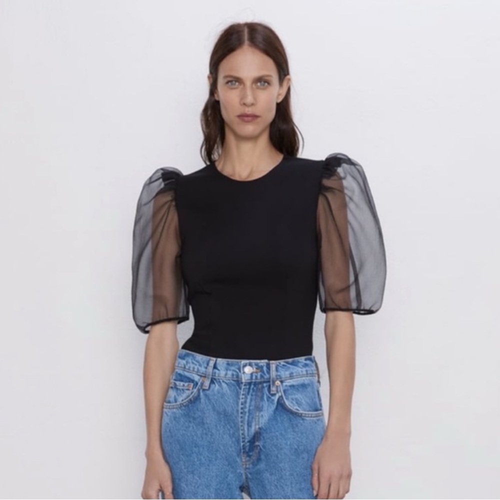 Elegant Black Puff Sleeve Top